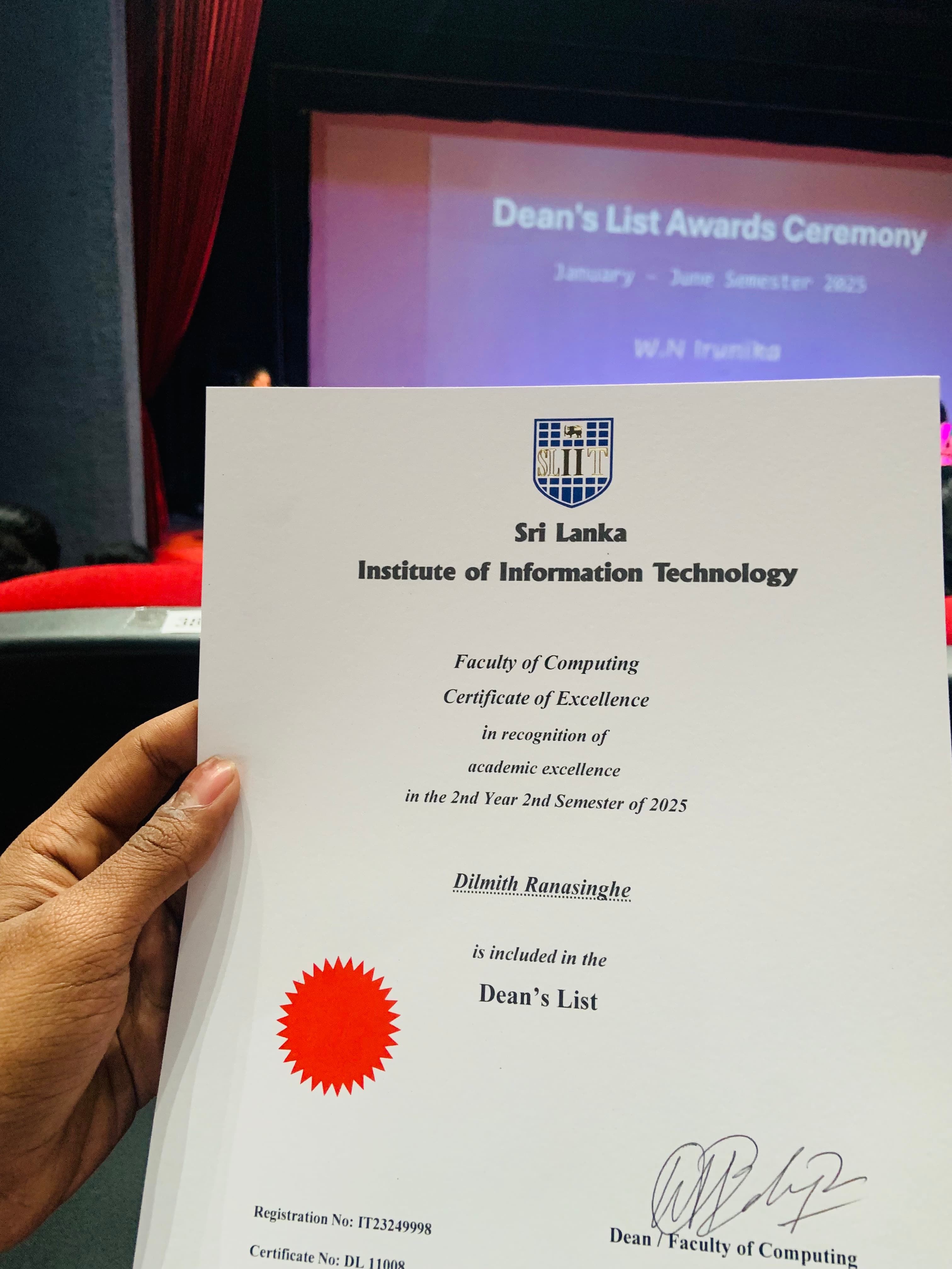 Dean's List Certificate of Excellence